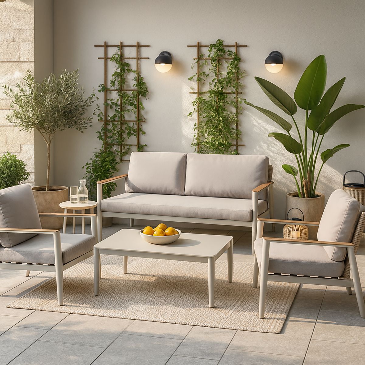 JUST HOME COLLECTION - Juego de Living de Terraza Venecia 4 Personas Beige