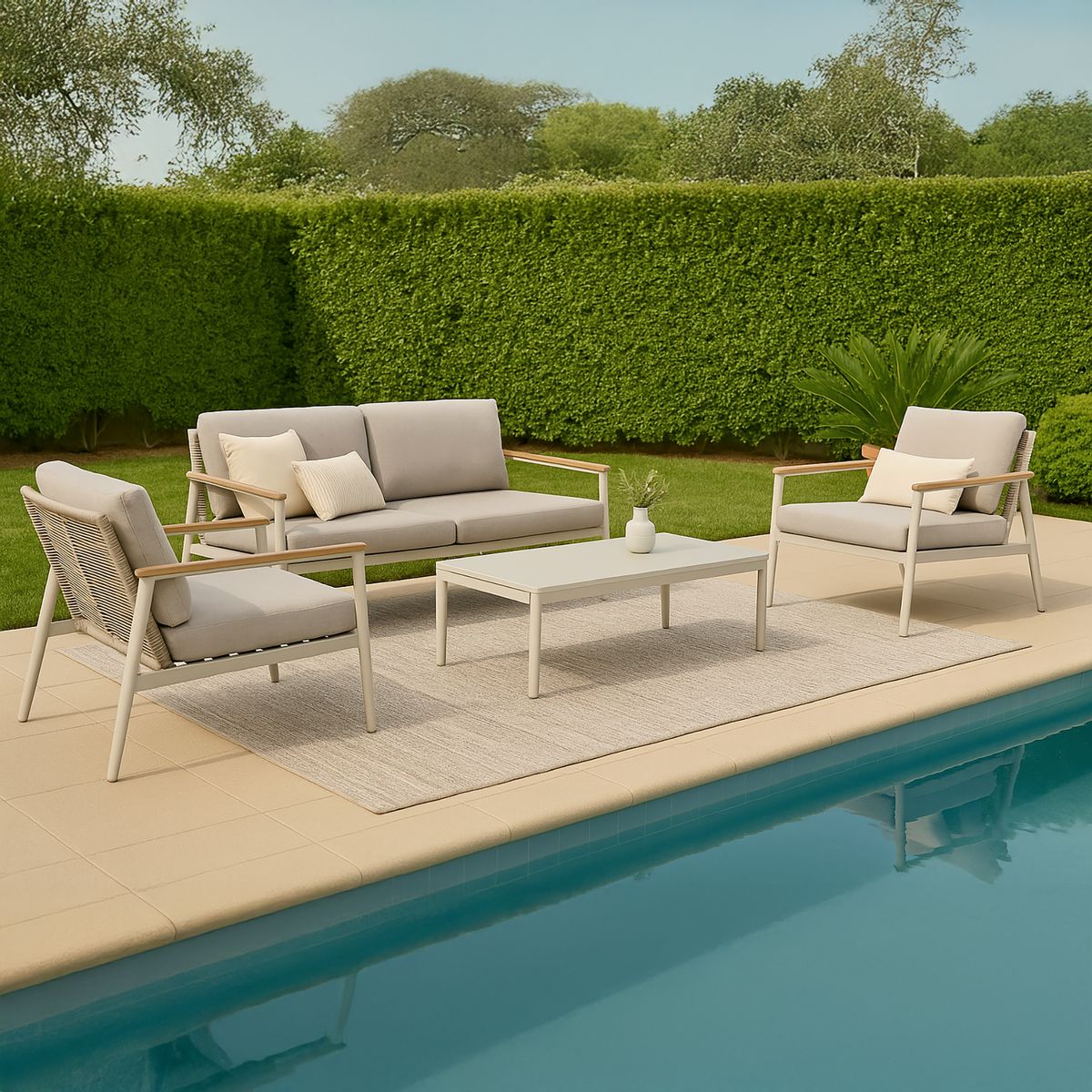 JUST HOME COLLECTION - Juego de Living de Terraza Venecia 4 Personas Beige
