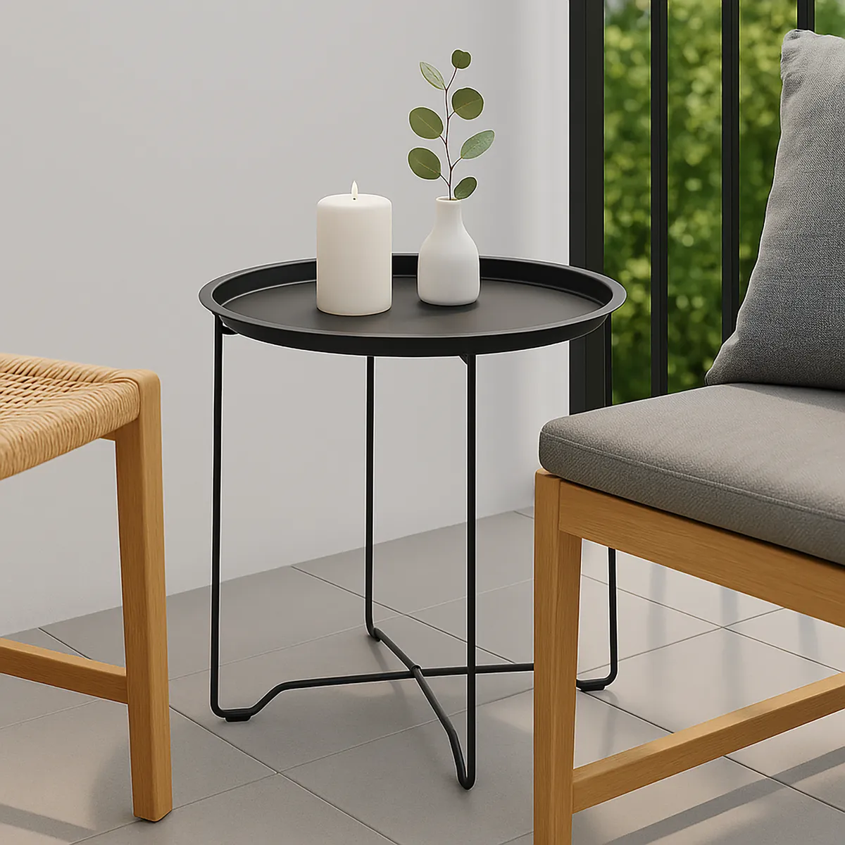 JUST HOME COLLECTION - Mesa Apoyo Redonda Acero 46x48.5x46 cm Negro