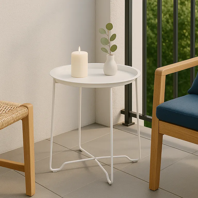 Mesa Apoyo Redonda Acero 46x48.5x46 cm Beige