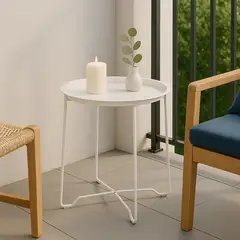 JUST HOME COLLECTION - Mesa Apoyo Redonda Acero 46x48.5x46 cm Beige