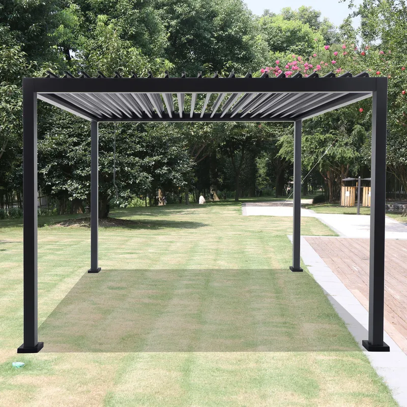 JUST HOME COLLECTION - Pérgola con Techo Negro Acero 300x235x300 cm