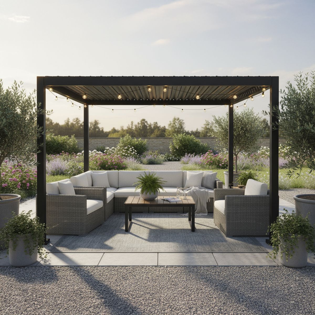 JUST HOME COLLECTION - Pérgola con Techo Negro Acero 300x235x300 cm