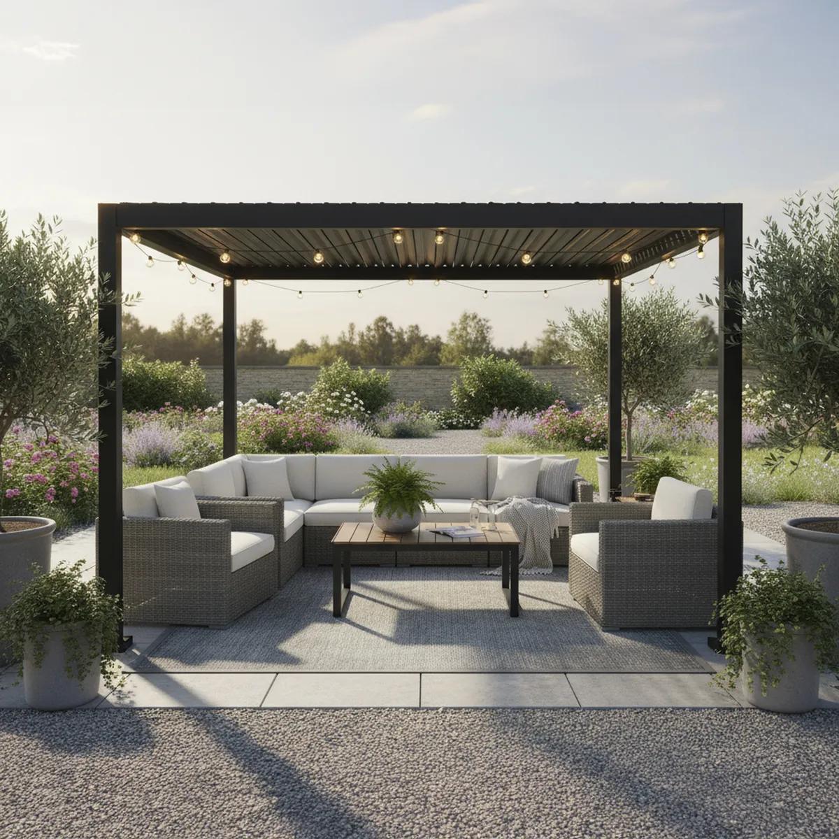 JUST HOME COLLECTION - Pérgola con Techo Negro Acero 300x235x300 cm