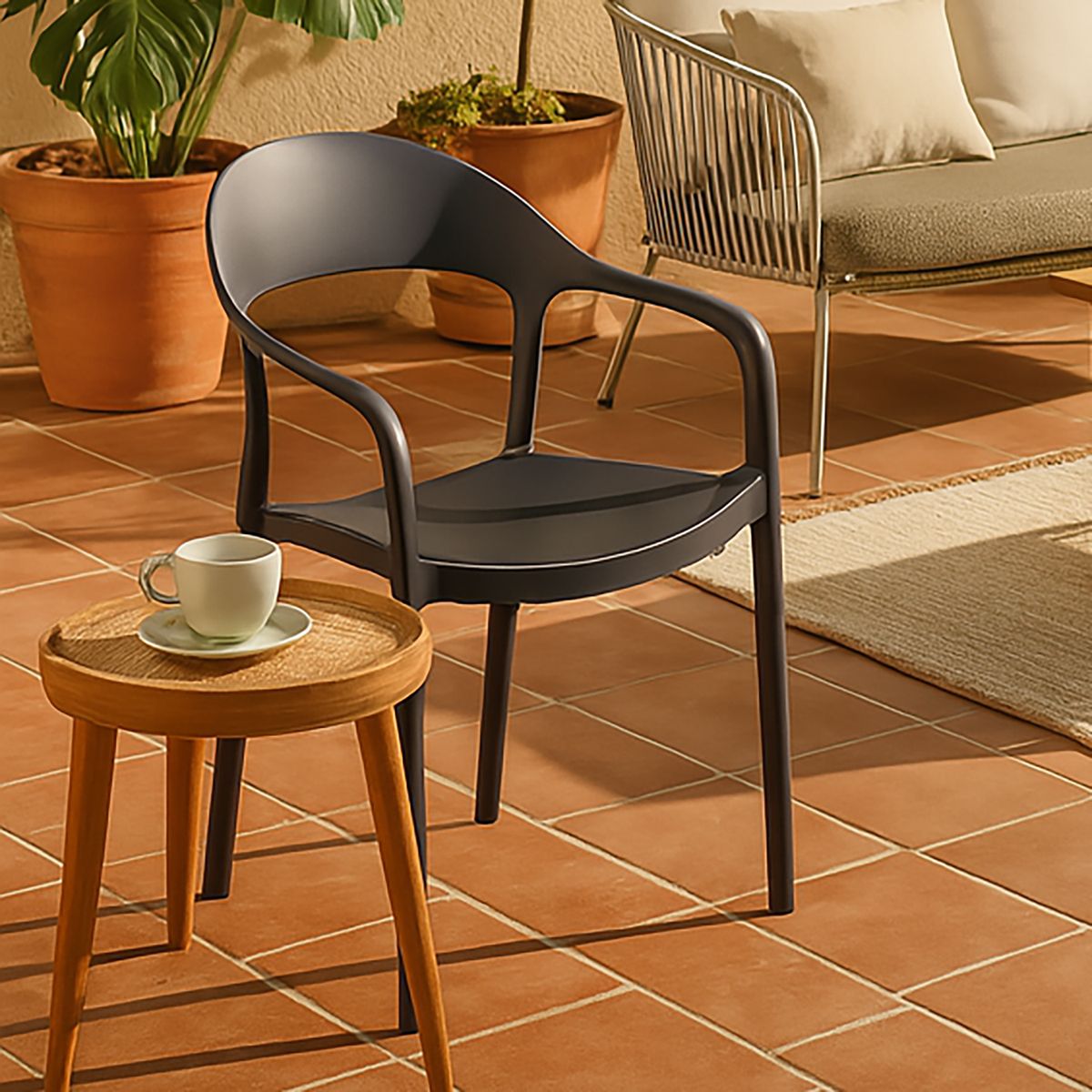 JUST HOME COLLECTION - Silla para Terraza Plástico Maracaibo Negro 81x57x53 cm