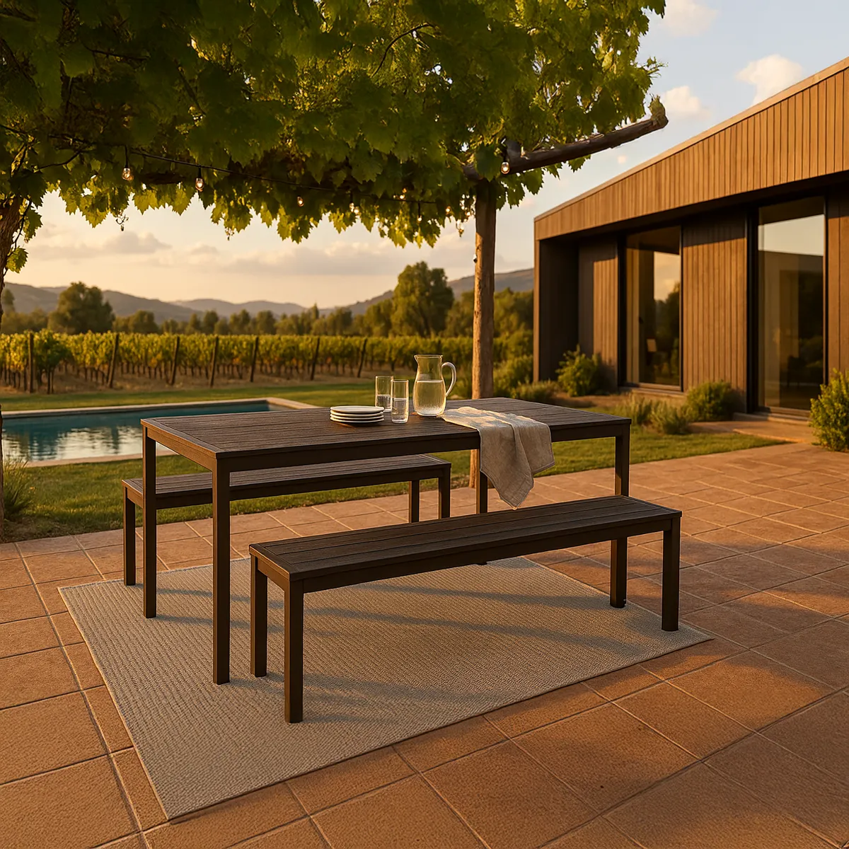 JUST HOME COLLECTION - Juego de Comedor de Terraza York 4 Personas Café