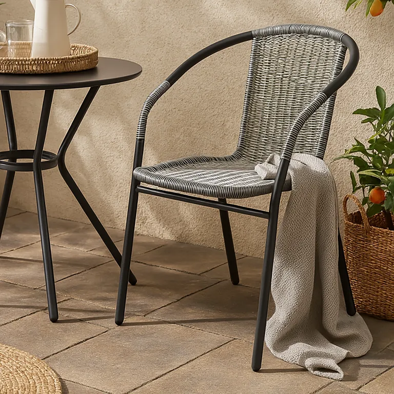 Silla de Terraza Metal y Ratán Gris 73x54x61 cm