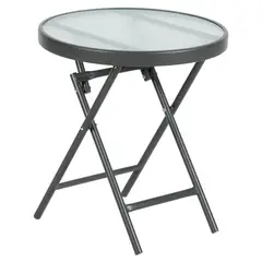 JUST HOME COLLECTION - Mesa Apoyo Redonda Vidrio 45x50x45 cm Gris Oscuro