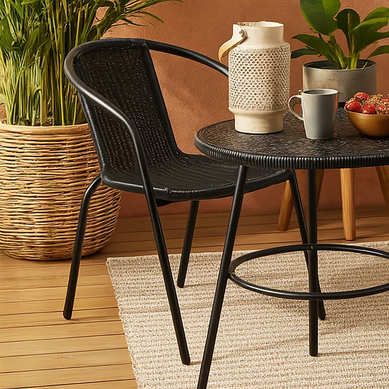 Silla para Terraza Rattan Look Negro 73x54x63 cm