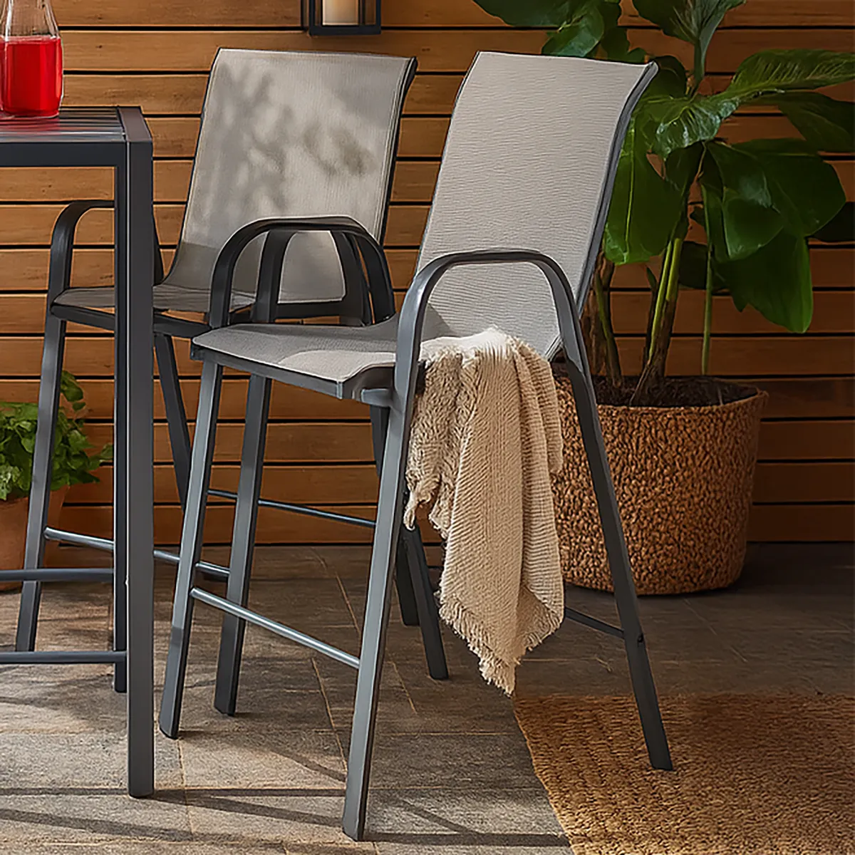 JUST HOME COLLECTION - Silla bar para Terraza Textileno SC-092H-GRA Gris 73x55x124 cm