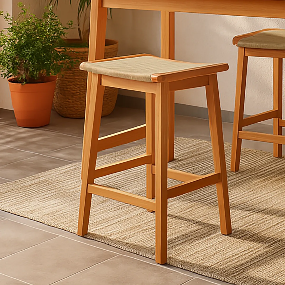JUST HOME COLLECTION - Banco Bar para Terraza Madera Frutillar Natural 72x39x46 cm