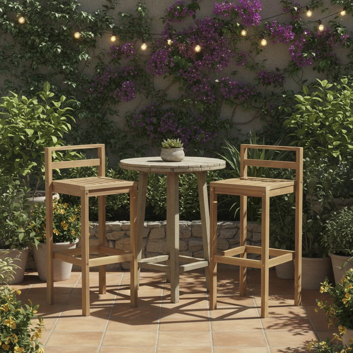 JUST HOME COLLECTION - Set 2 sillas para Terraza Madera Bar Natural 92x41.5x35 cm