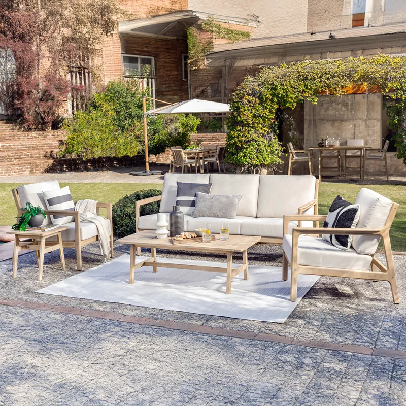 JUST HOME COLLECTION - Juego de Living de Terraza Jacklounge 5 Personas Acacia Teka claro