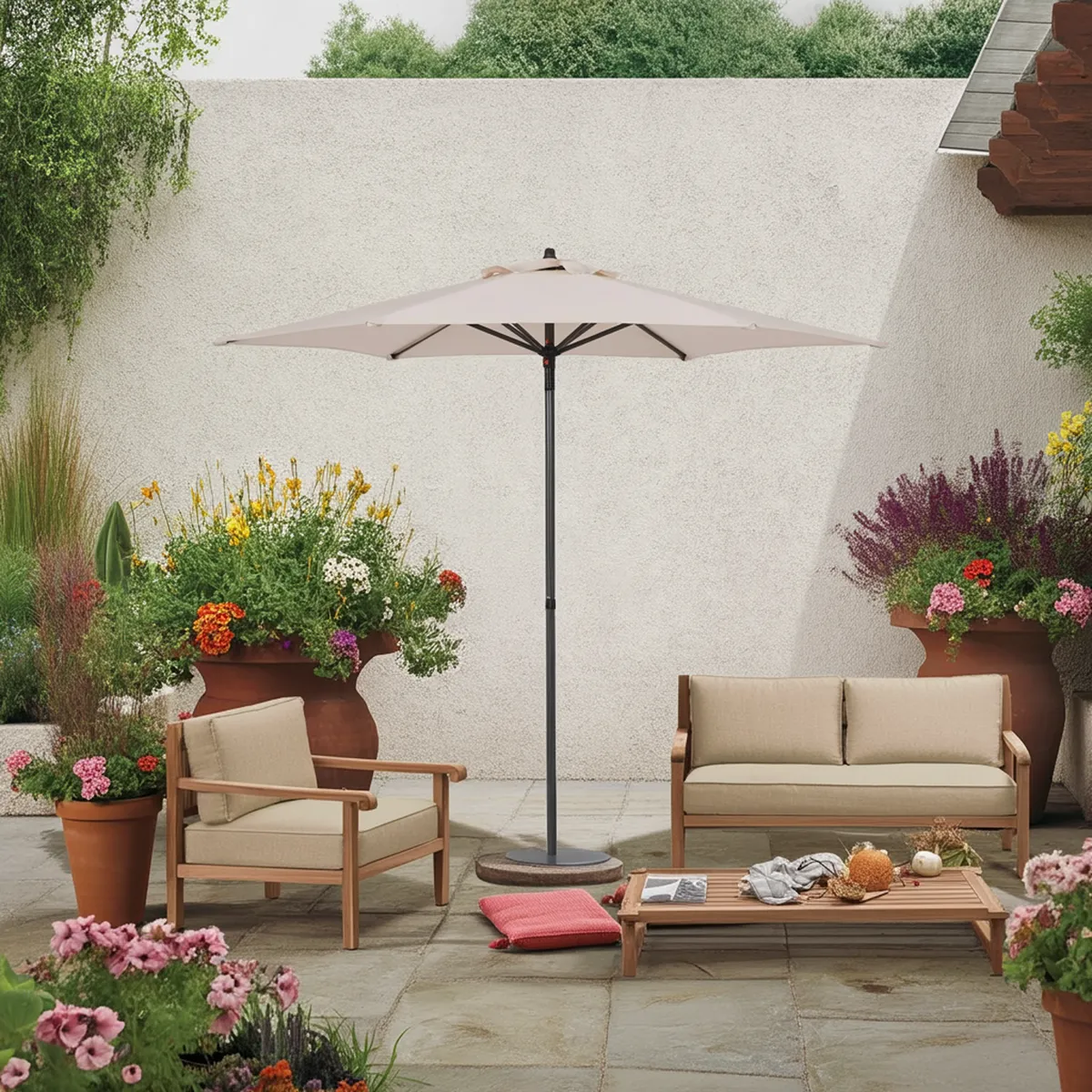 JUST HOME COLLECTION - Quitasol Push Up con Filtro UV Acero 2.3x2.3 metros Natural