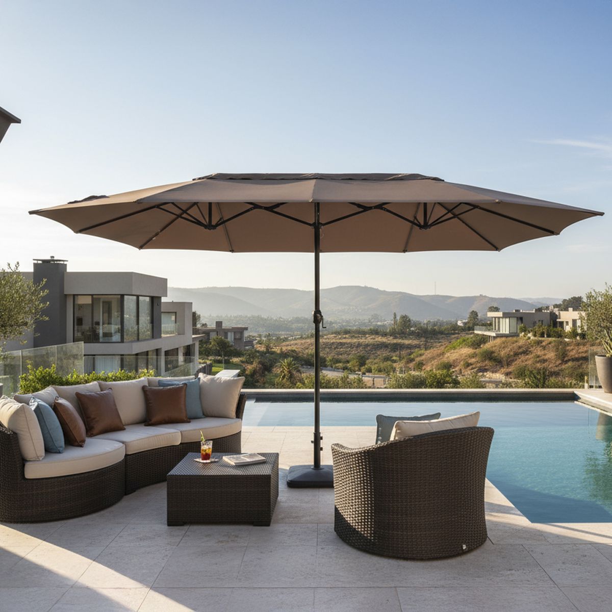 JUST HOME COLLECTION - Quitasol Central Doble Acero 2.6x2.3 metros Negro/Taupe