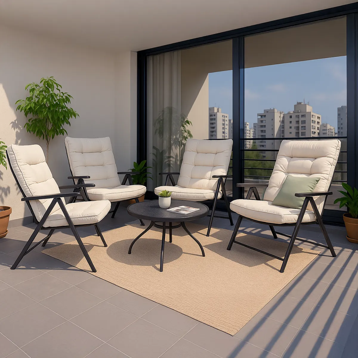 JUST HOME COLLECTION - Juego de Balcón de Terraza Sao Paulo 4 Personas Beige