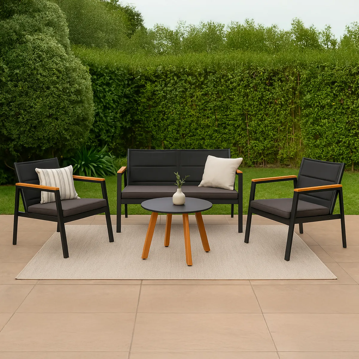 JUST HOME COLLECTION - Juego de Living de Terraza Recife 4 Personas Negro