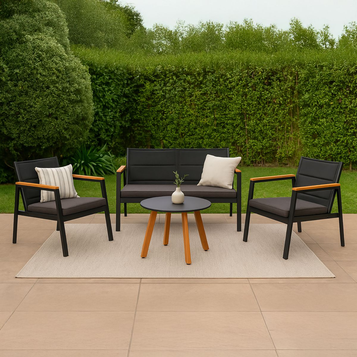 JUST HOME COLLECTION - Juego de Living de Terraza Recife 4 Personas Negro