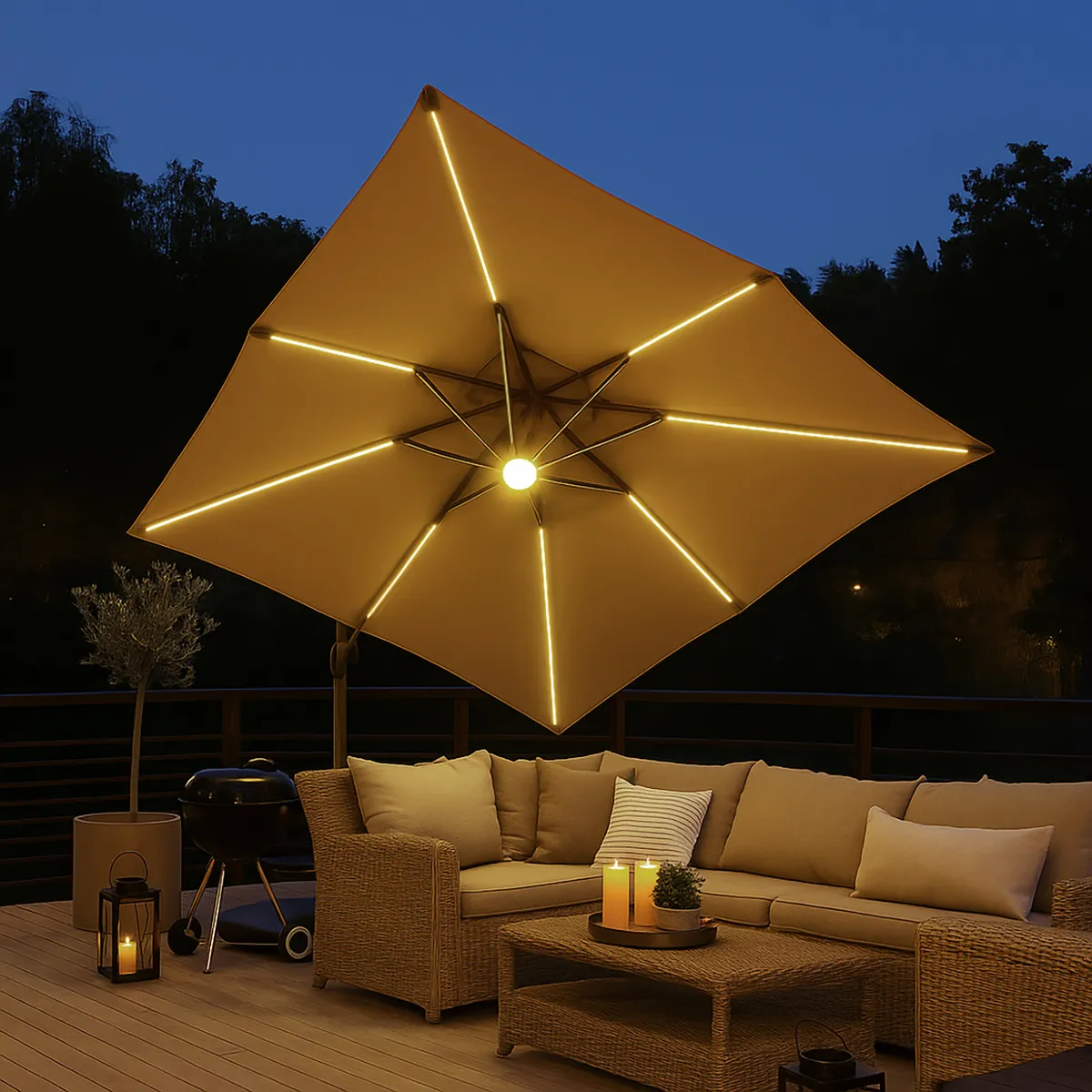 JUST HOME COLLECTION - Quitasol Lateral con Base y Led Acero 3x2.7 metros Taupe