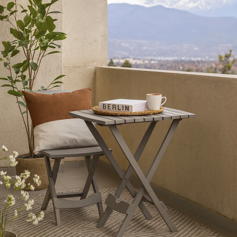 JUST HOME COLLECTION - Mesa Plegable Cuadrada Polipropileno 44x38x50 cm Taupe