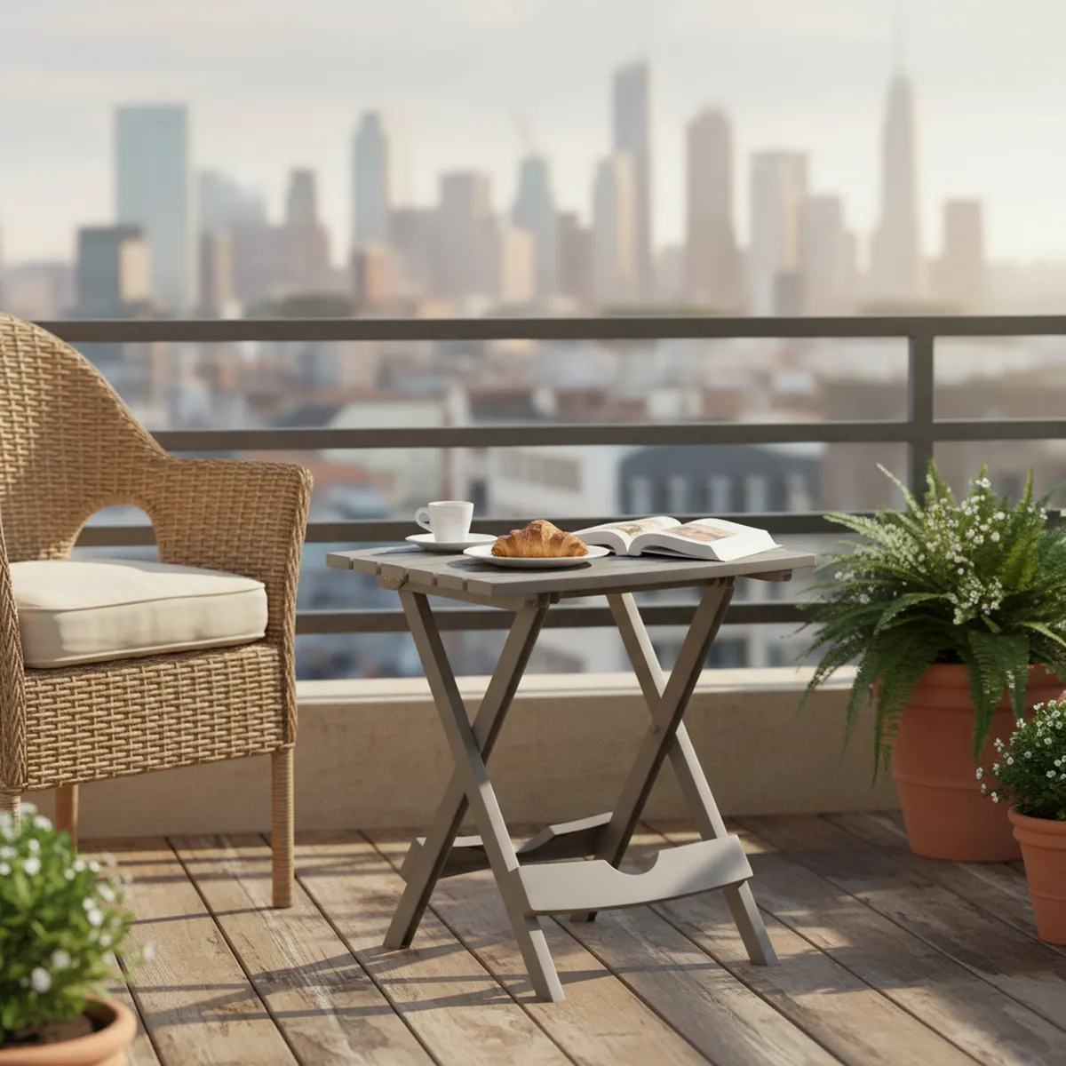 JUST HOME COLLECTION - Mesa Plegable Cuadrada Polipropileno 44x38x50 cm Taupe