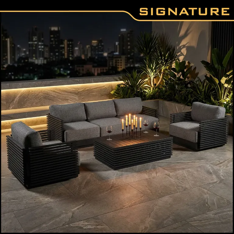 Juego de Living de Terraza Chicago 5 Personas Negro