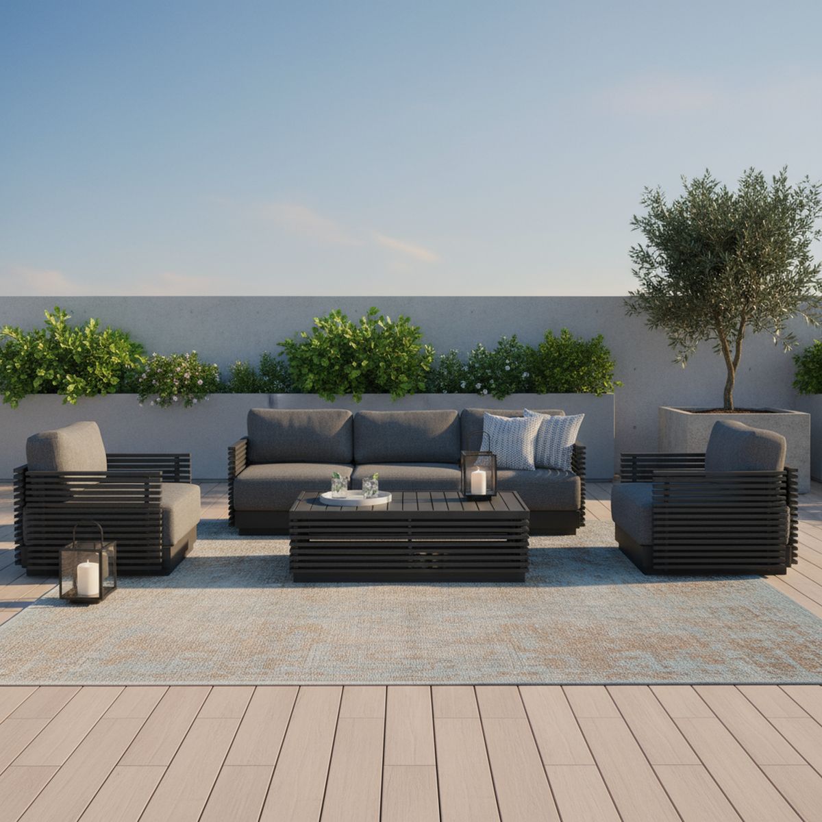 JUST HOME COLLECTION - Juego de Living de Terraza Chicago 5 Personas Negro