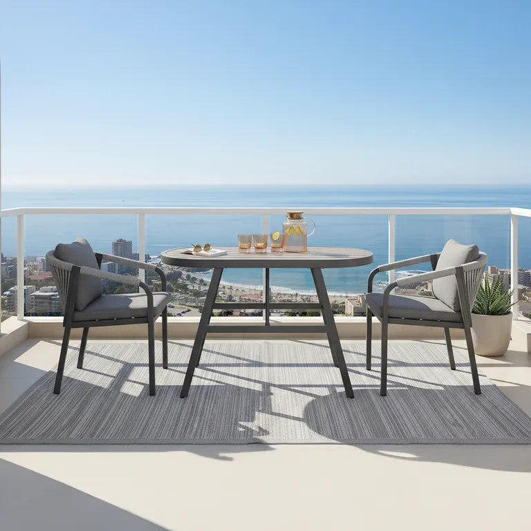 Juego de Balcón de Terraza Comedor 2 Personas Negro