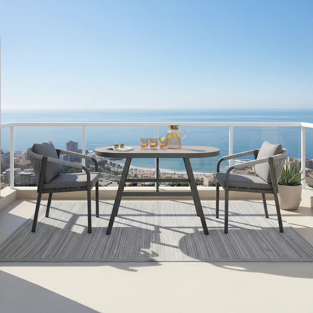 JUST HOME COLLECTION - Juego de Balcón de Terraza Comedor 2 Personas Negro