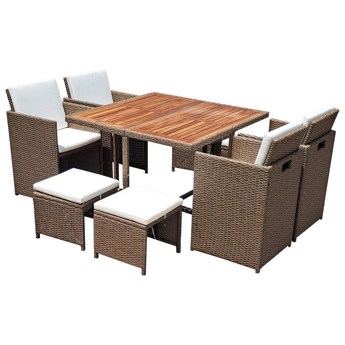 JUST HOME COLLECTION - Juego de Comedor de Terraza Ratán 8 Personas Café