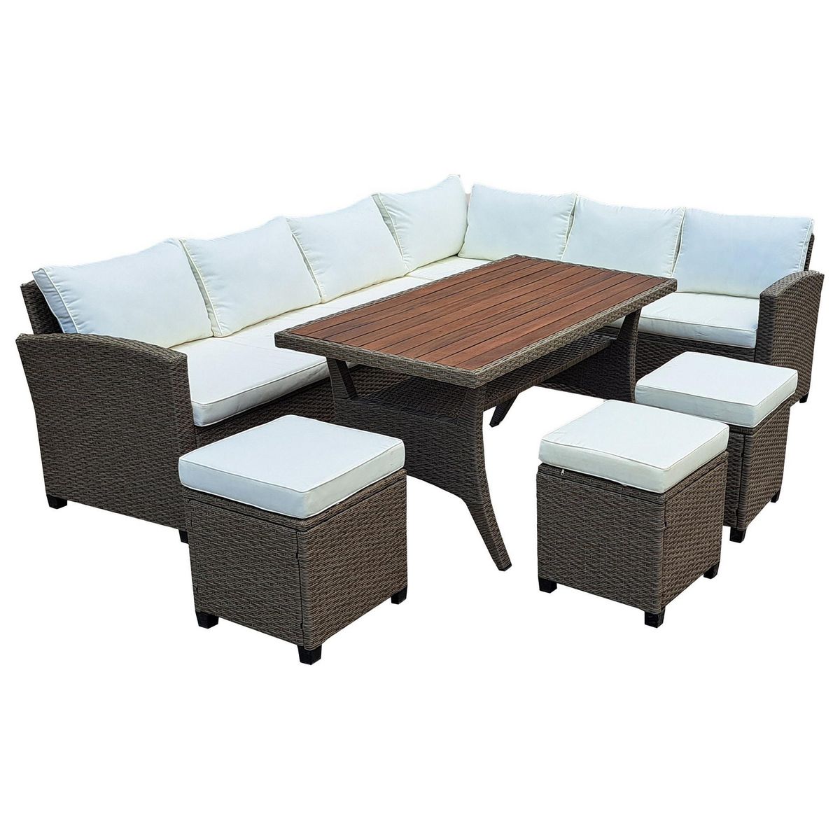 JUST HOME COLLECTION - Juego de Living de Terraza Aston 8 Personas Café