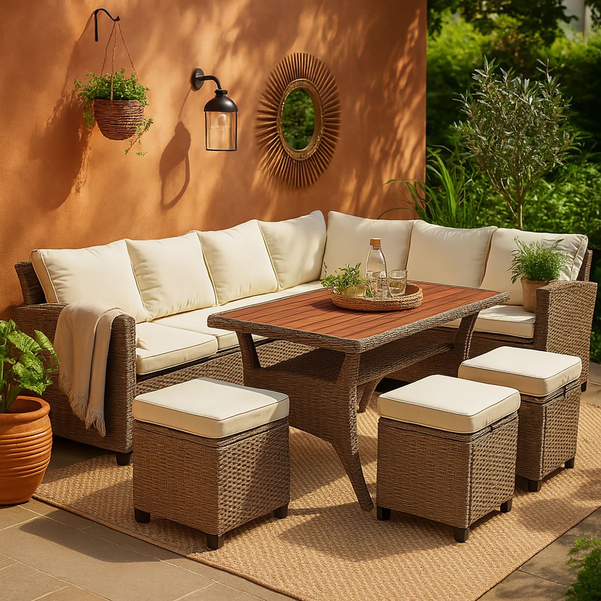 JUST HOME COLLECTION - Juego de Living de Terraza Aston 8 Personas Café