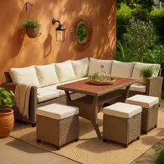 JUST HOME COLLECTION - Juego de Comedor de Terraza Aston 8 Personas Café