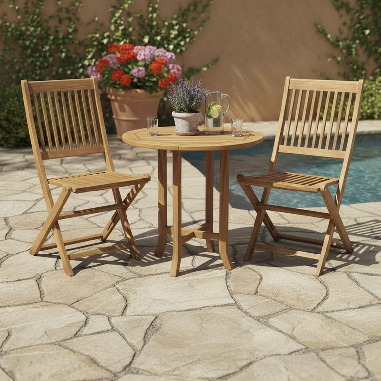 Set 2 sillas plegables para Terraza Madera Bristol Natural 90x47x58 cm