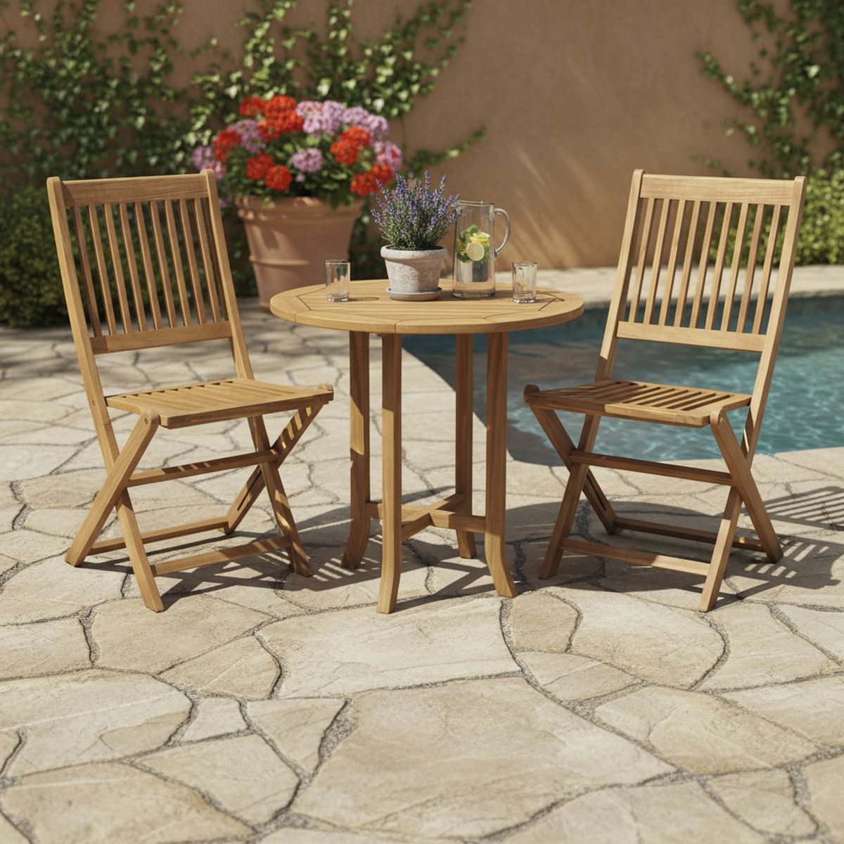 JUST HOME COLLECTION - Set 2 sillas plegables para Terraza Madera Bristol Natural 90x47x58 cm