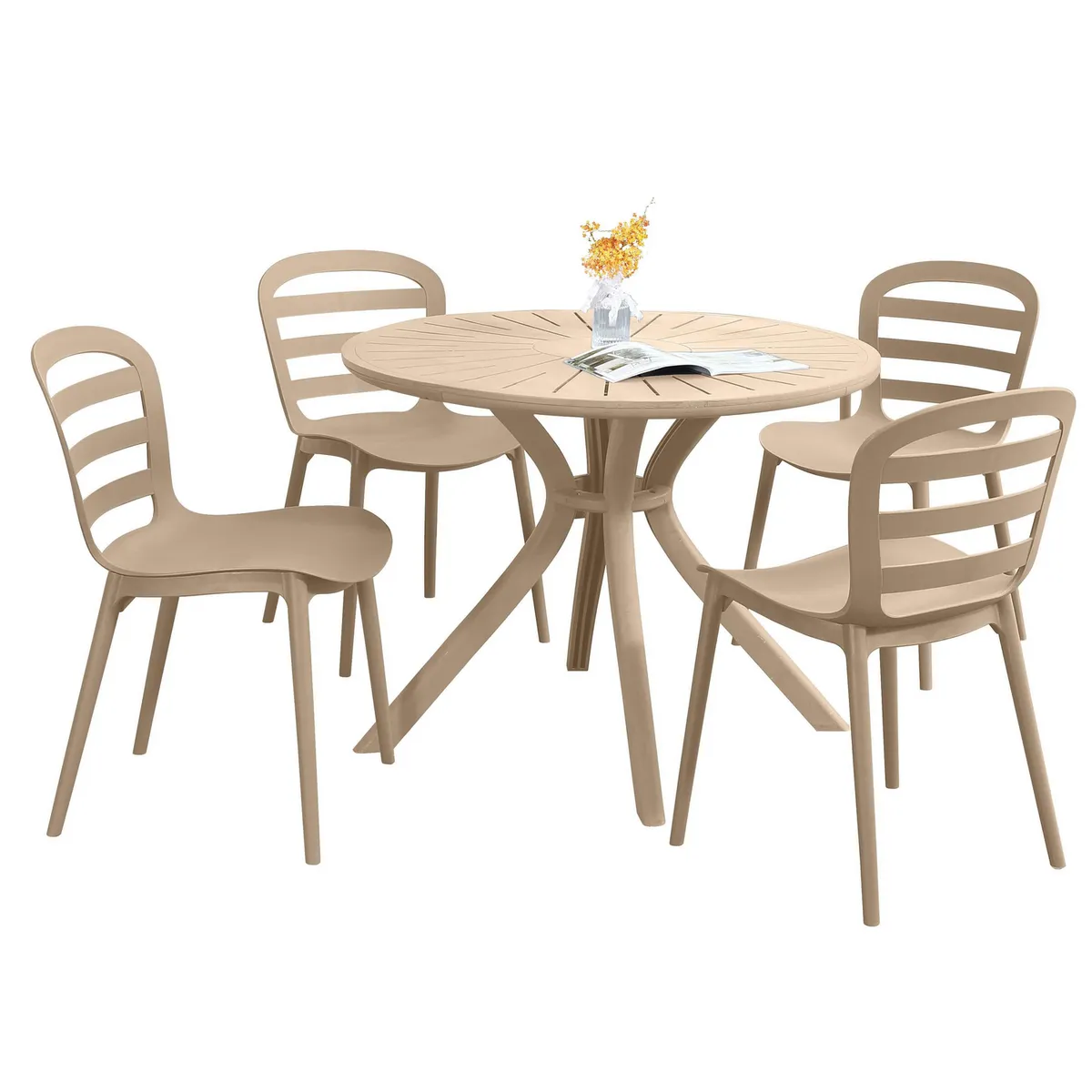 JUST HOME COLLECTION - Juego de Comedor de Terraza Resina 4 Personas Taupe