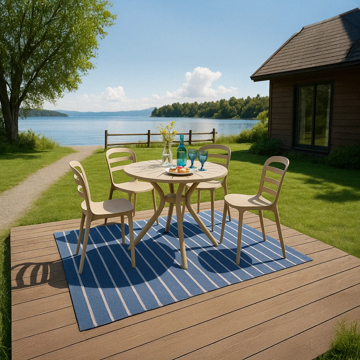 JUST HOME COLLECTION - Juego de Comedor de Terraza Resina 4 Personas Taupe