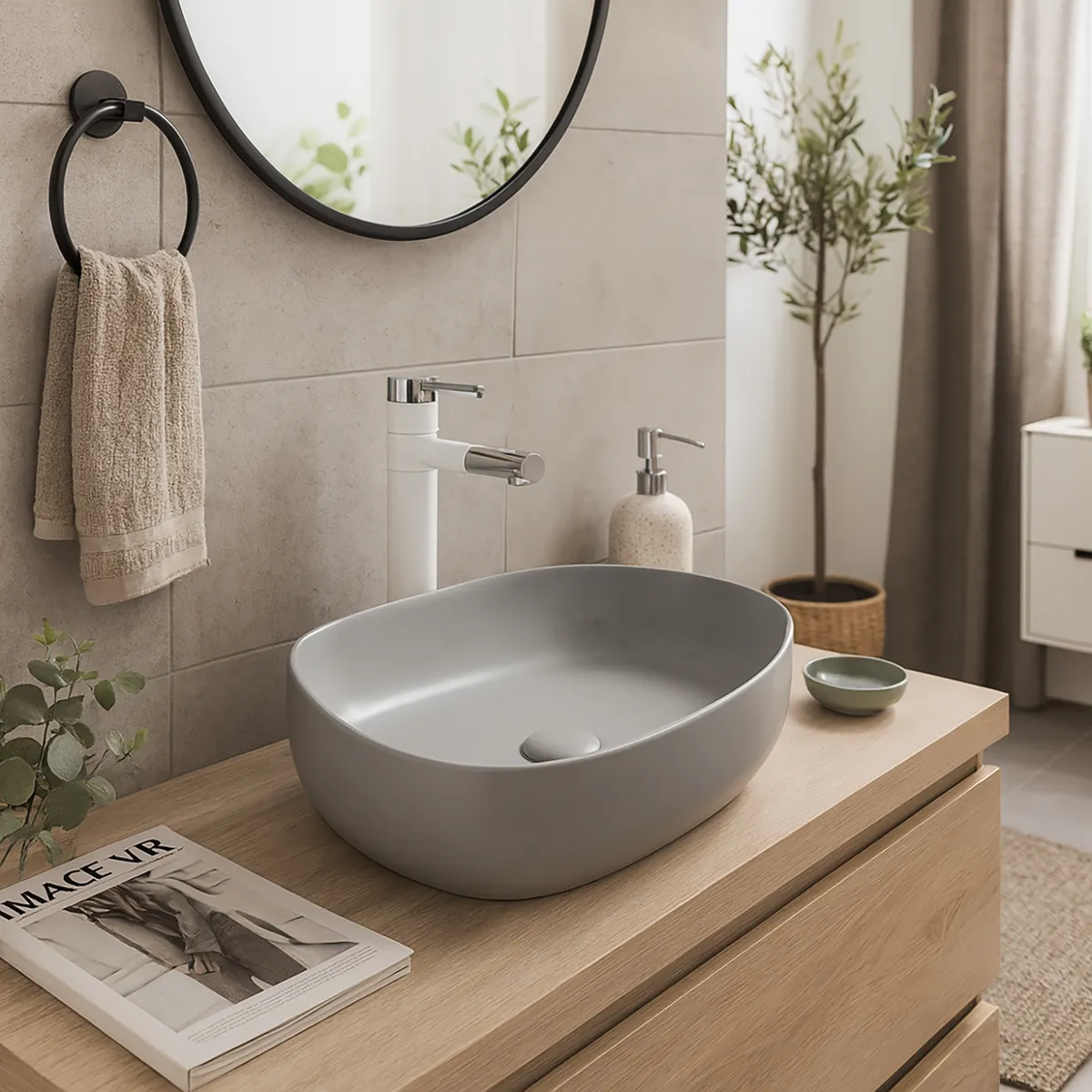 SENSI DACQUA - Lavamanos Forma Otra Cerámica 47.5x13x36.5 cm Gris mate