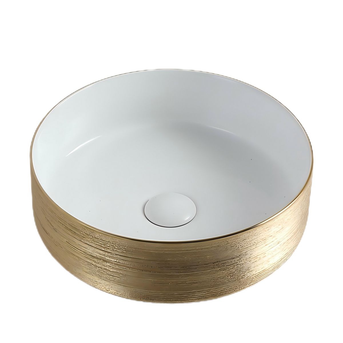 SENSI DACQUA - Lavamanos Forma Redonda Cerámica 36x11.5x36 cm Dorado cepillado; Blanco