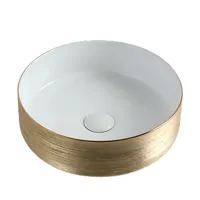 Lavamanos Forma Redonda Cerámica 36x11.5x36 cm Dorado cepillado; Blanco