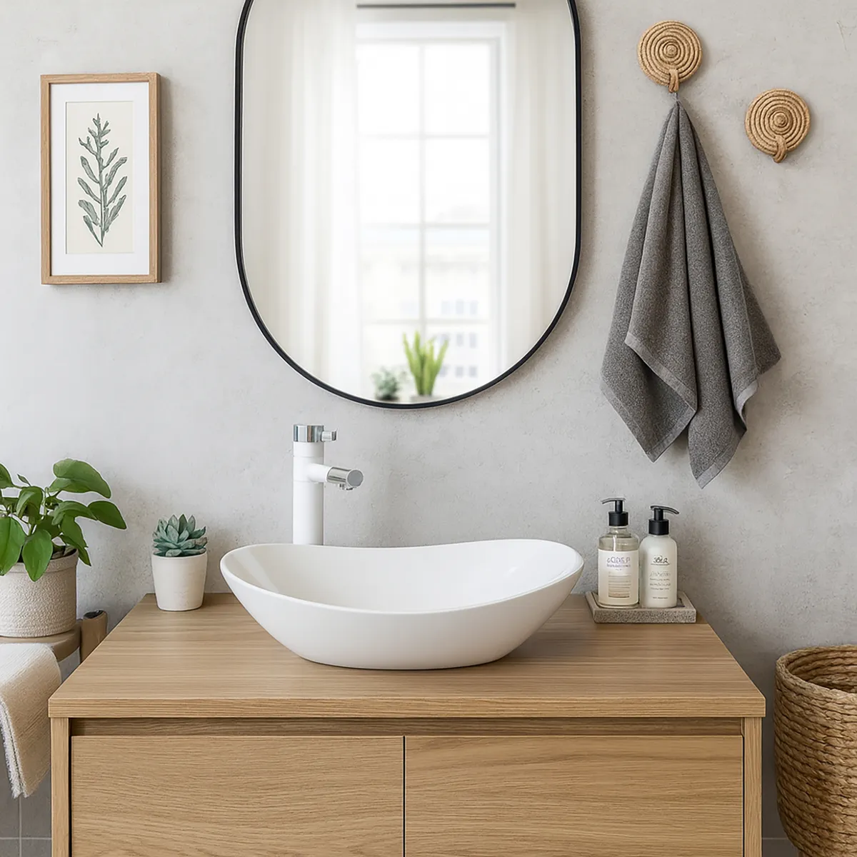 SENSI DACQUA - Lavamanos Forma Ovalada Cerámica 52.5x16x32.5 cm Gris mate; Blanco