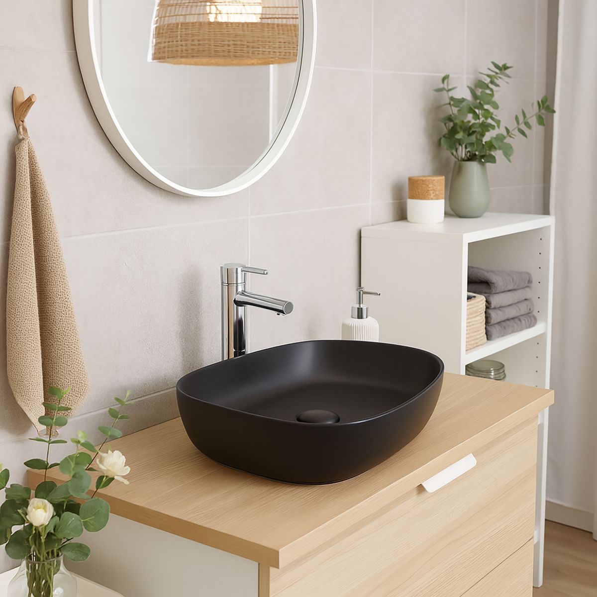 SENSI DACQUA - Lavamanos Forma Rectangular Cerámica 475x13x36.5 cm Negro mate