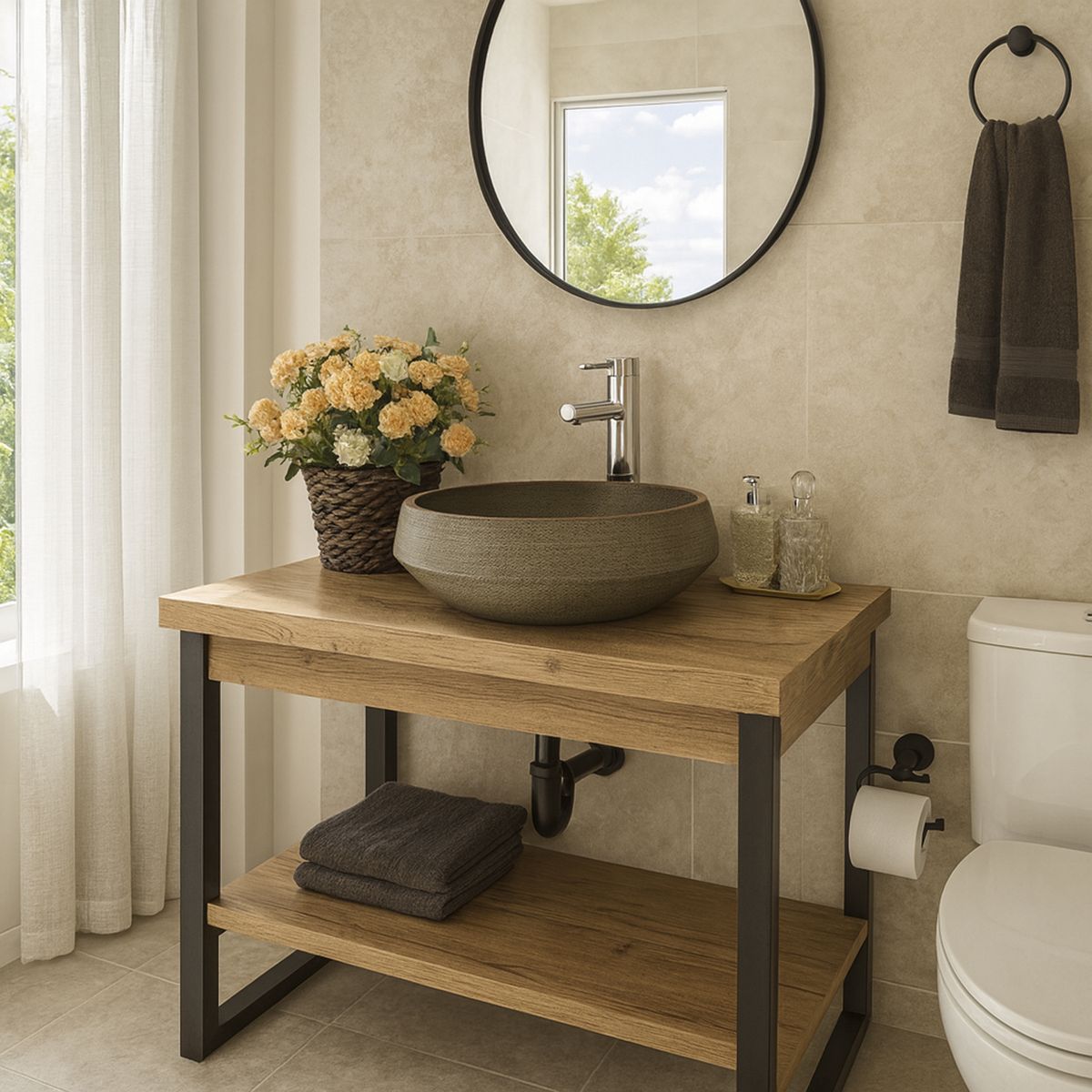 SENSI DACQUA - Lavamanos Forma Redonda Cerámica 39x16.5x39 cm Café