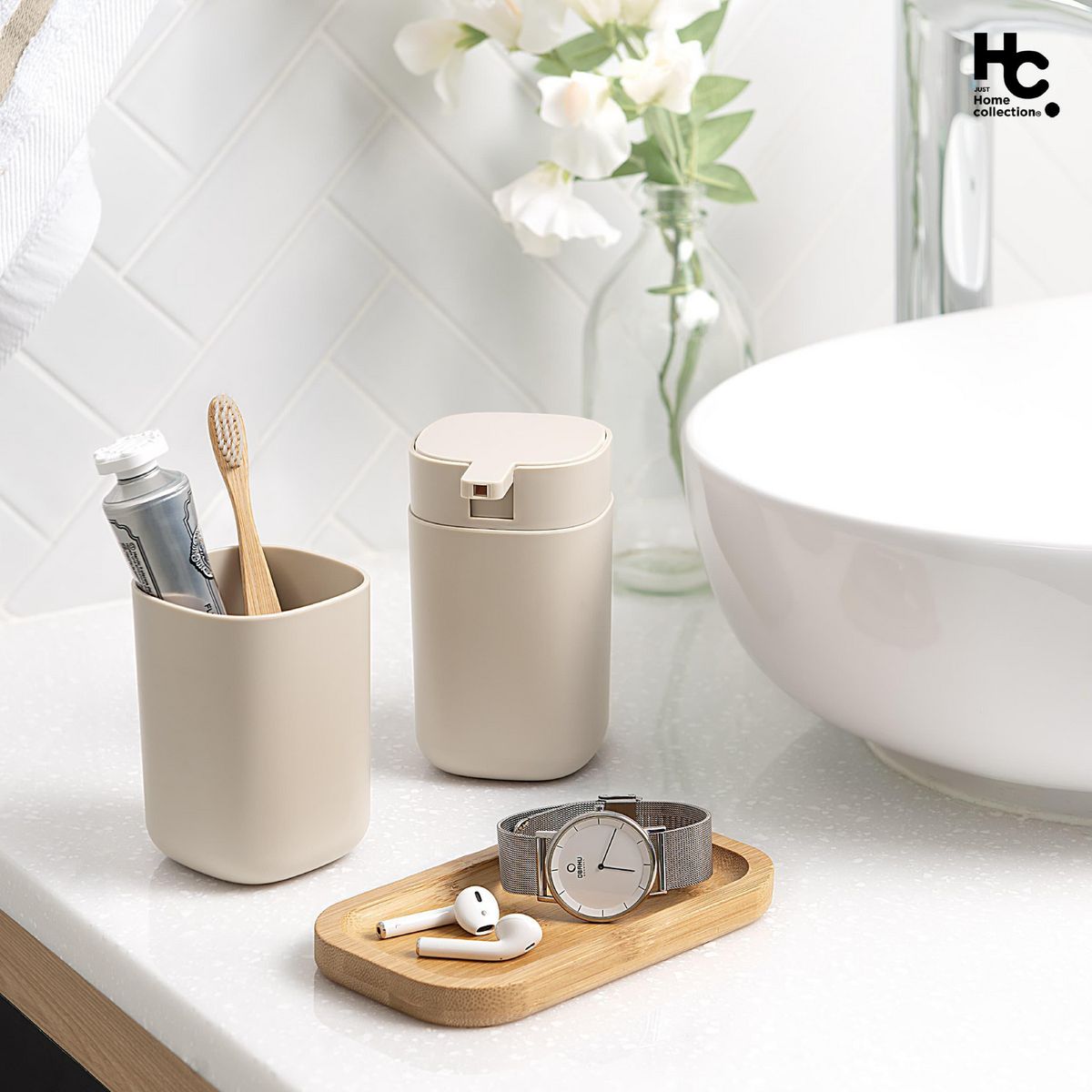JUST HOME COLLECTION - Set 3 Accesorios Baño Aiello Beige