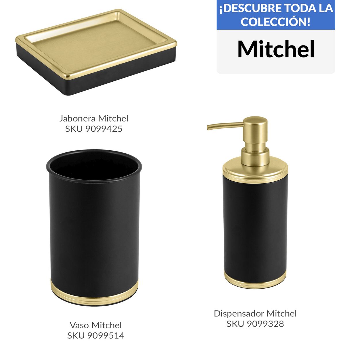 JUST HOME COLLECTION - Dispensador Mitchell Negro/Dorado