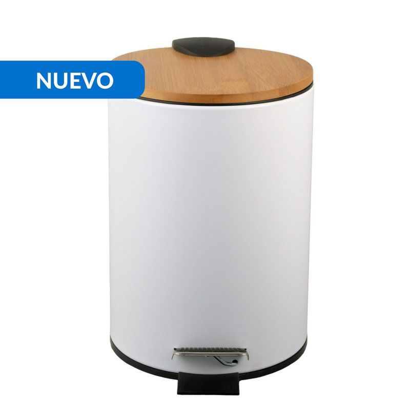 JUST HOME COLLECTION - Basurero Tapa Bambú 3 Litros Plástico Blanco