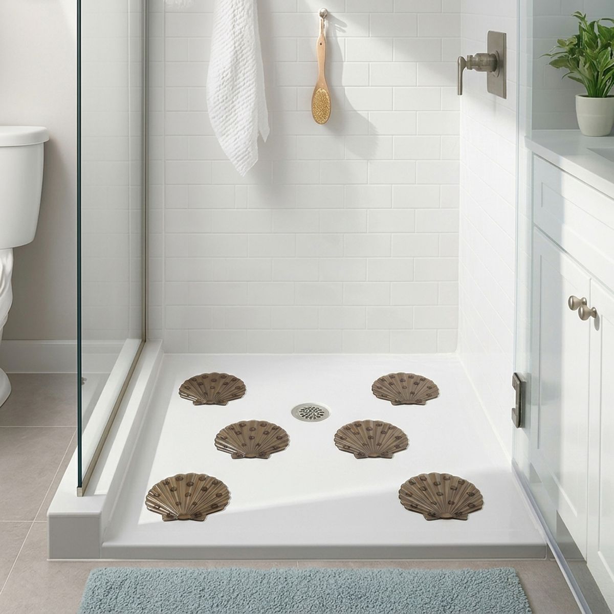 JUST HOME COLLECTION - Set 6 Piso Antideslizante Concha Cafe