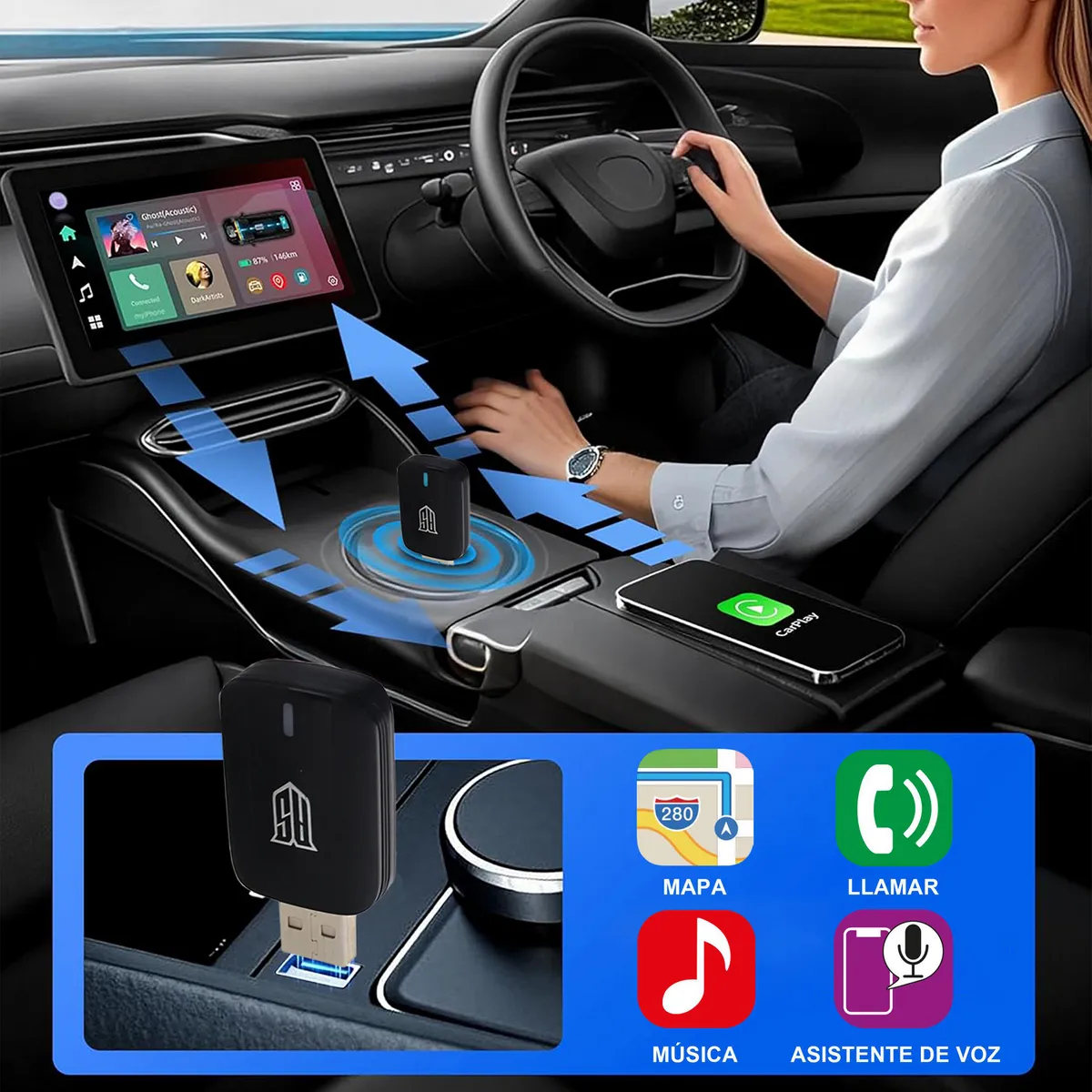 AUTOSTYLE - Adaptador usb carplay y android auto