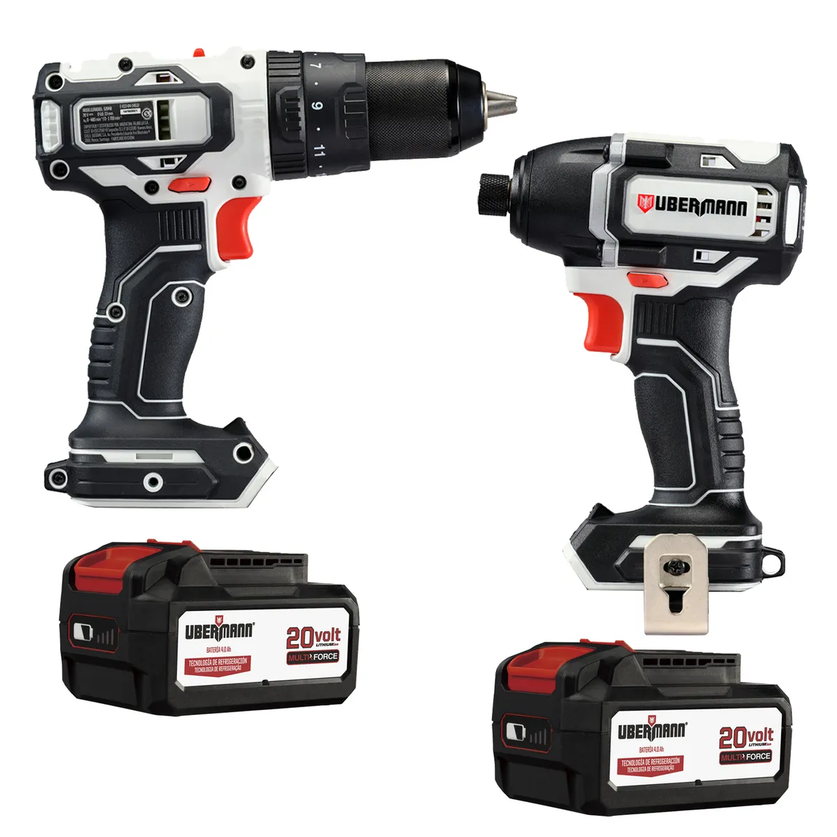 UBERMANN - Kit Taladro Percutor 20V+ Atorniillador de Impacto 20V +2 Baterías 4AH +Cargador