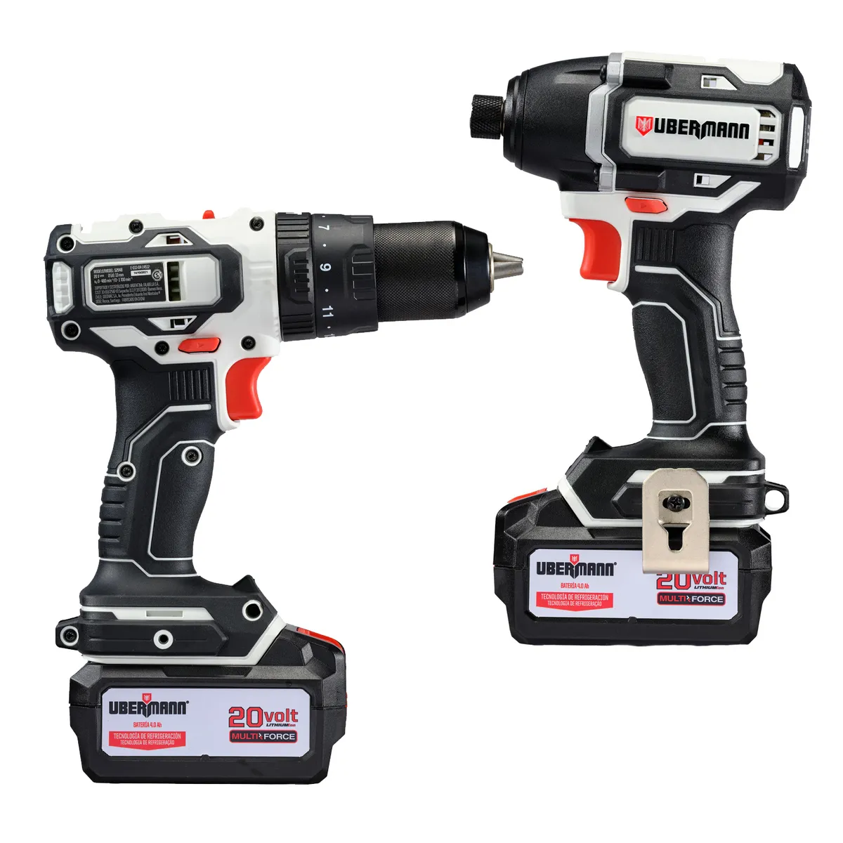 UBERMANN - Kit Taladro Percutor 20V+ Atorniillador de Impacto 20V +2 Baterías 4AH +Cargador